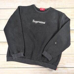 Supreme Box Logo Crewneck Sweatshirt Mens XL Black Faded